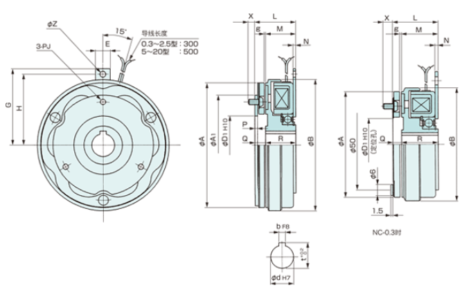 日本SINFONIA昕芙旎雅NC‑2.5‑T薄型干式电磁离合器紧凑型无毂传动控制解决方案